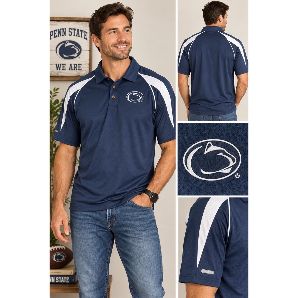 Penn State Nittany Lions Russell Athletic Mens XL Polo Shirt Navy NCAA PSU